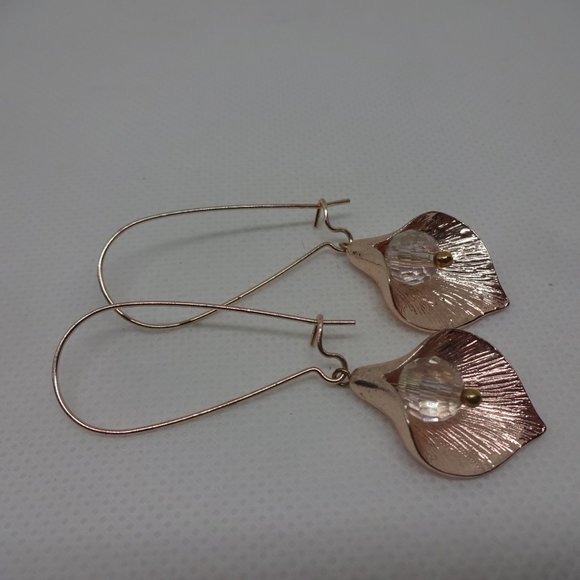 Elegant "SWAROVSKI CRYATAL" Handmade ROSE GOLD FLOWER Dangle Earrings #596 - Picture 3 of 3